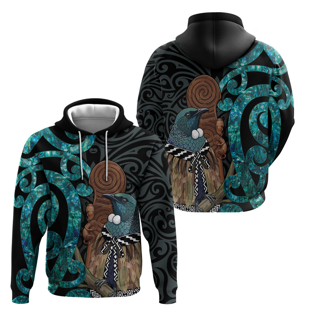 New Zealand Tui Bird Wahaika Hoodie Maori Weapon Paua Shell Koru Pattern LT22 - Polynesian Pride