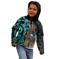 New Zealand Tui Bird Wahaika Kid Hoodie Maori Weapon Paua Shell Koru Pattern LT22 - Polynesian Pride