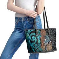 New Zealand Tui Bird Wahaika Leather Tote Bag Maori Weapon Paua Shell Koru Pattern LT22 - Polynesian Pride