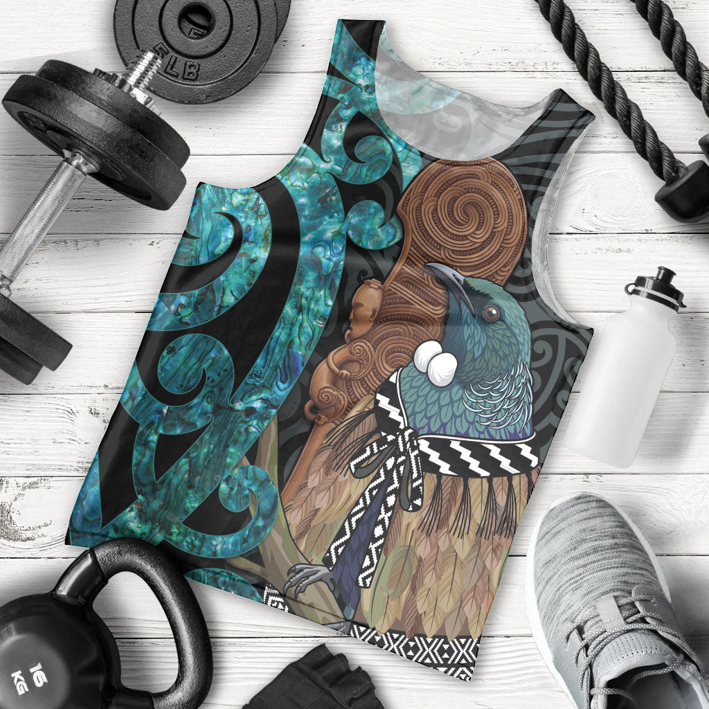New Zealand Tui Bird Wahaika Men Tank Top Maori Weapon Paua Shell Koru Pattern LT22 - Polynesian Pride