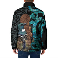 New Zealand Tui Bird Wahaika Padded Jacket Maori Weapon Paua Shell Koru Pattern LT22 - Polynesian Pride