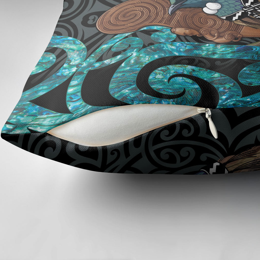 New Zealand Tui Bird Wahaika Pillow Cover Maori Weapon Paua Shell Koru Pattern LT22 - Polynesian Pride