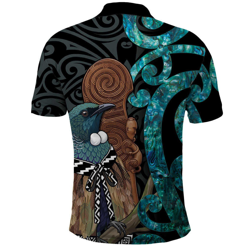 New Zealand Tui Bird Wahaika Polo Shirt Maori Weapon Paua Shell Koru Pattern LT22 - Polynesian Pride