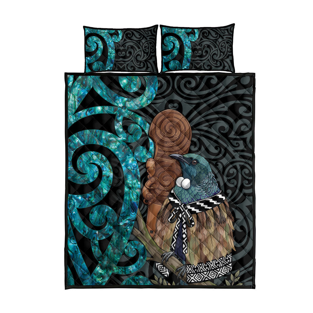 New Zealand Tui Bird Wahaika Quilt Bed Set Maori Weapon Paua Shell Koru Pattern LT22 - Polynesian Pride