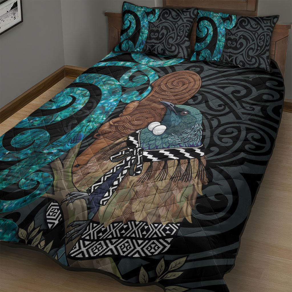 New Zealand Tui Bird Wahaika Quilt Bed Set Maori Weapon Paua Shell Koru Pattern LT22 - Polynesian Pride
