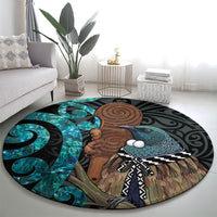 New Zealand Tui Bird Wahaika Round Carpet Maori Weapon Paua Shell Koru Pattern LT22 - Polynesian Pride