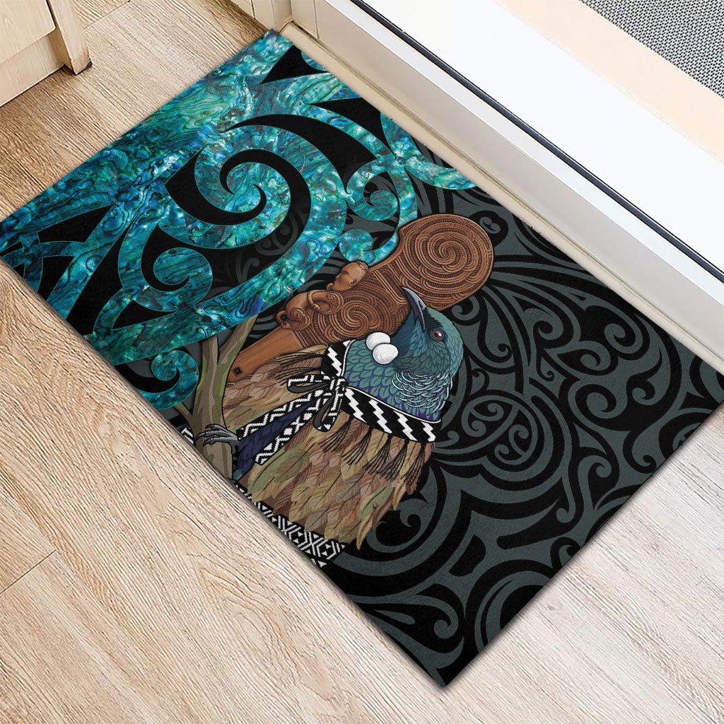 New Zealand Tui Bird Wahaika Rubber Doormat Maori Weapon Paua Shell Koru Pattern LT22 - Polynesian Pride