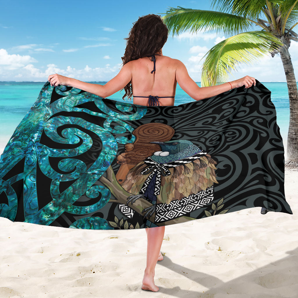 New Zealand Tui Bird Wahaika Sarong Maori Weapon Paua Shell Koru Pattern LT22 - Polynesian Pride
