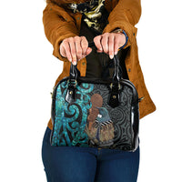 New Zealand Tui Bird Wahaika Shoulder Handbag Maori Weapon Paua Shell Koru Pattern LT22 One Size Black - Polynesian Pride
