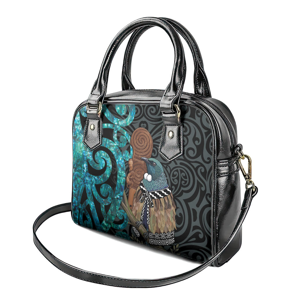 New Zealand Tui Bird Wahaika Shoulder Handbag Maori Weapon Paua Shell Koru Pattern LT22 - Polynesian Pride