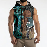 New Zealand Tui Bird Wahaika Sleeveless Hoodie Maori Weapon Paua Shell Koru Pattern LT22 - Polynesian Pride