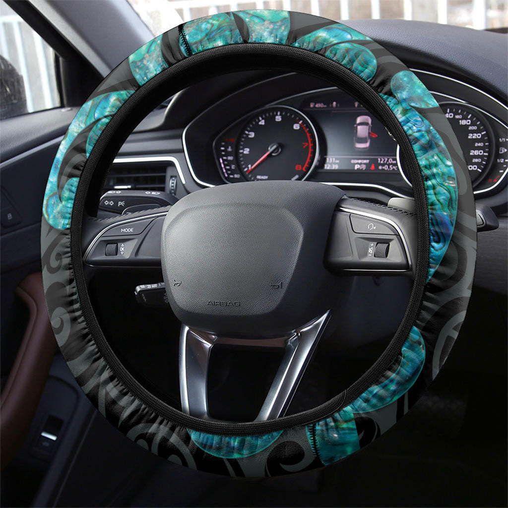 New Zealand Tui Bird Wahaika Steering Wheel Cover Maori Weapon Paua Shell Koru Pattern LT22 - Polynesian Pride