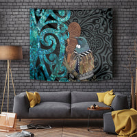 New Zealand Tui Bird Wahaika Tapestry Maori Weapon Paua Shell Koru Pattern LT22 Black - Polynesian Pride