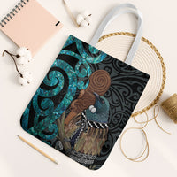 New Zealand Tui Bird Wahaika Tote Bag Maori Weapon Paua Shell Koru Pattern LT22 White Strap One Size Black - Polynesian Pride