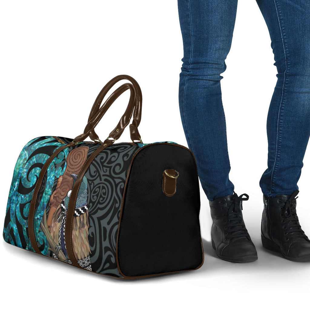 New Zealand Tui Bird Wahaika Travel Bag Maori Weapon Paua Shell Koru Pattern LT22 - Polynesian Pride