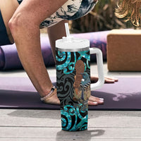 New Zealand Tui Bird Wahaika Tumbler With Handle Maori Weapon Paua Shell Koru Pattern LT22 - Polynesian Pride
