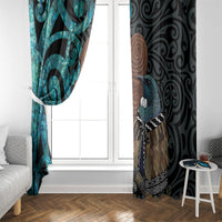 New Zealand Tui Bird Wahaika Window Curtain Maori Weapon Paua Shell Koru Pattern LT22 - Polynesian Pride