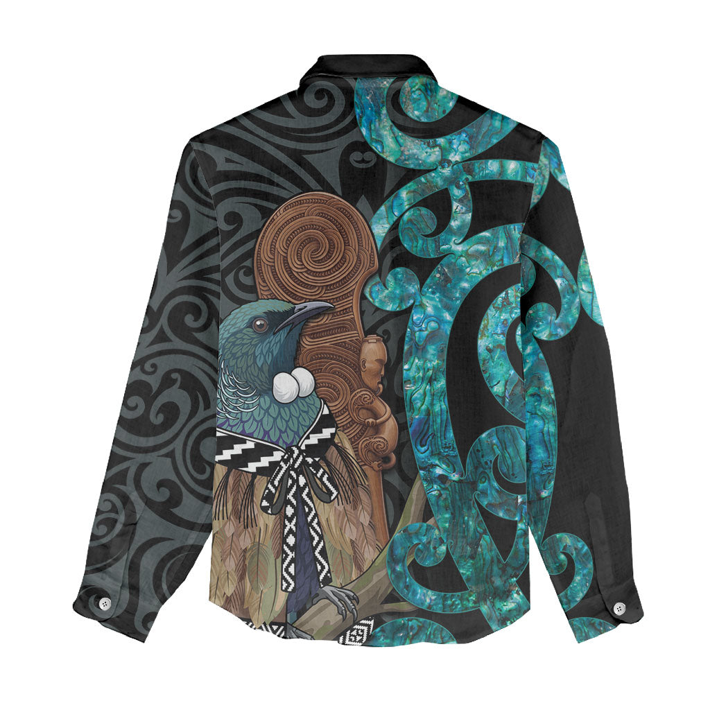 New Zealand Tui Bird Wahaika Women Casual Shirt Maori Weapon Paua Shell Koru Pattern LT22 - Polynesian Pride