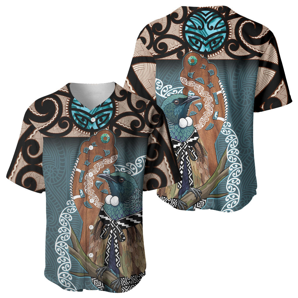 New Zealand Tui Bird Maripi Baseball Jersey Maori Weapon Kowhaiwhai Pattern LT22 - Polynesian Pride
