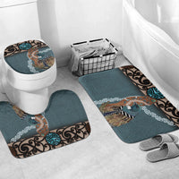 New Zealand Tui Bird Maripi Bathroom Set Maori Weapon Kowhaiwhai Pattern LT22 Mat Set Only (3 pcs) One Size Slate Blue - Polynesian Pride