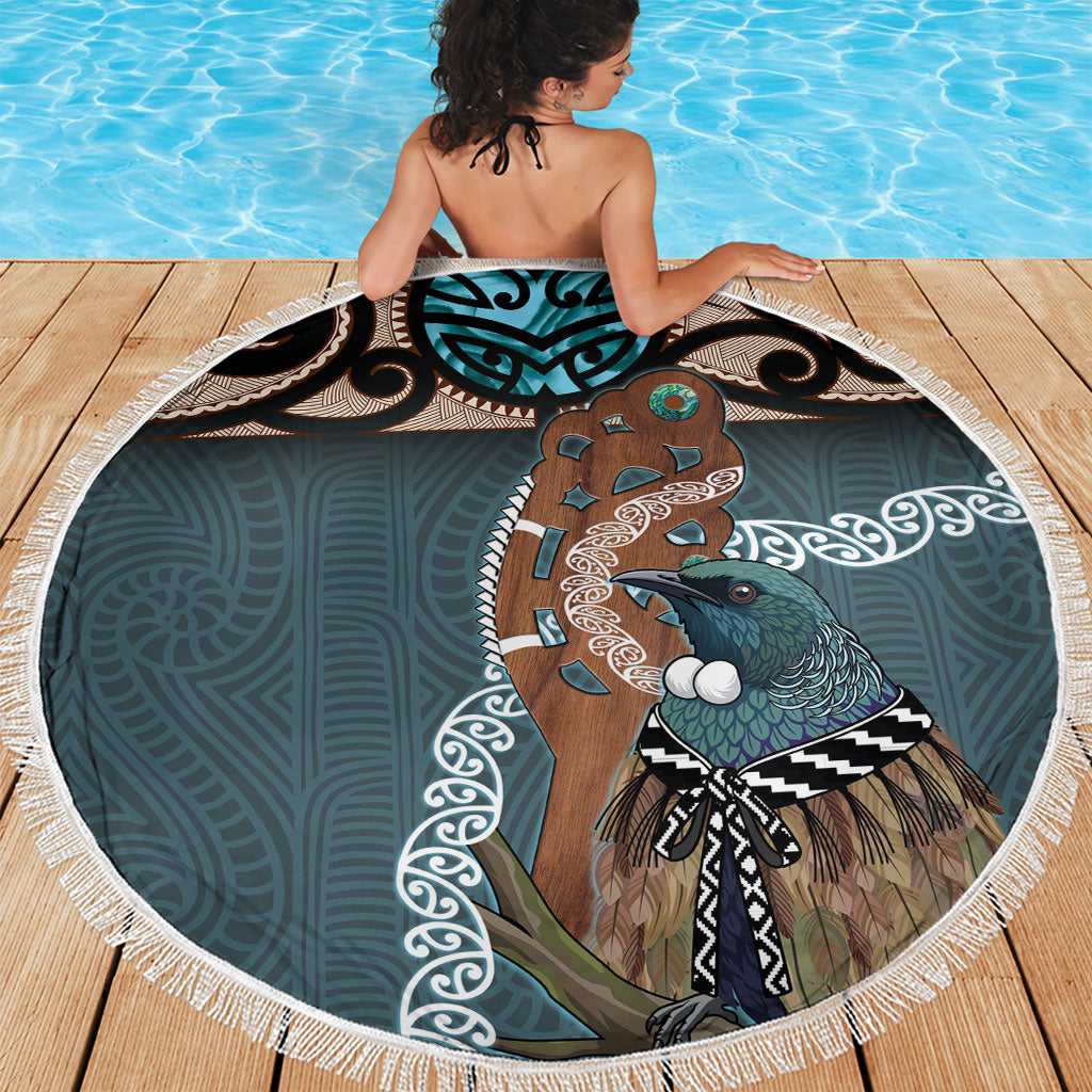 New Zealand Tui Bird Maripi Beach Blanket Maori Weapon Kowhaiwhai Pattern LT22 - Polynesian Pride