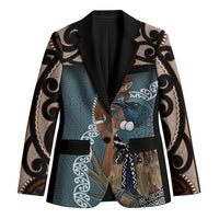 New Zealand Tui Bird Maripi Blazer Maori Weapon Kowhaiwhai Pattern LT22 Unisex Slate Blue - Polynesian Pride