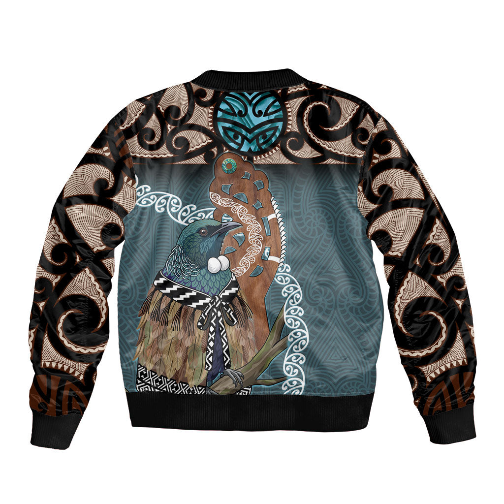 New Zealand Tui Bird Maripi Bomber Jacket Maori Weapon Kowhaiwhai Pattern LT22 - Polynesian Pride