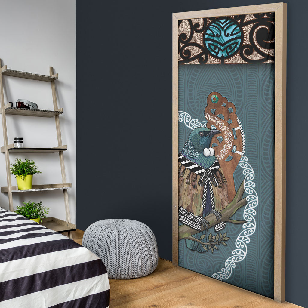 New Zealand Tui Bird Maripi Door Cover Maori Weapon Kowhaiwhai Pattern LT22 - Polynesian Pride
