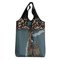 New Zealand Tui Bird Maripi Grocery Bag Maori Weapon Kowhaiwhai Pattern LT22 - Polynesian Pride
