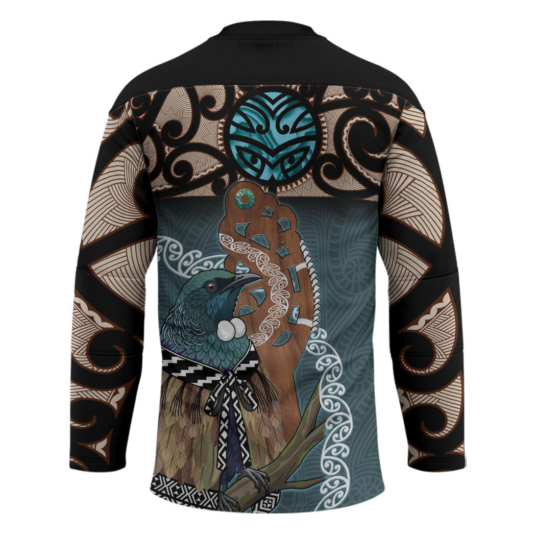 New Zealand Tui Bird Maripi Hockey Jersey Maori Weapon Kowhaiwhai Pattern LT22 - Polynesian Pride