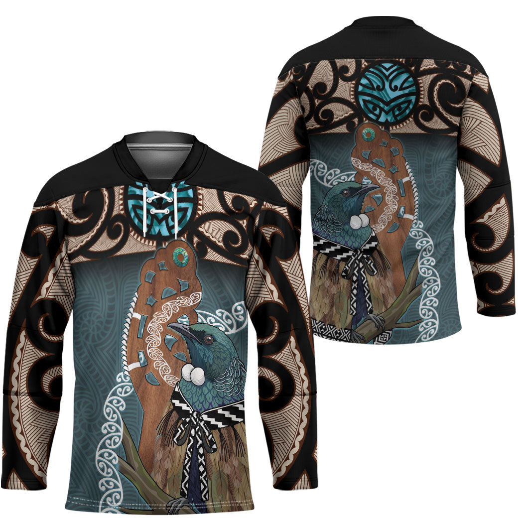 New Zealand Tui Bird Maripi Hockey Jersey Maori Weapon Kowhaiwhai Pattern LT22 - Polynesian Pride