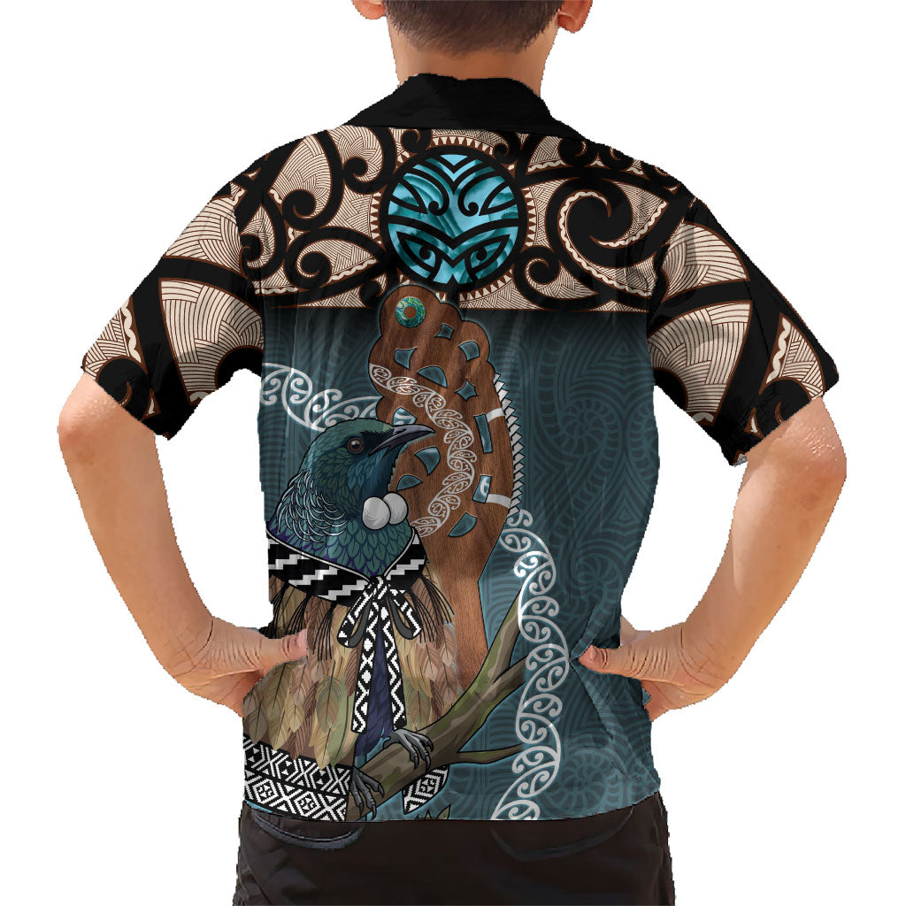 New Zealand Tui Bird Maripi Kid Hawaiian Shirt Maori Weapon Kowhaiwhai Pattern LT22 - Polynesian Pride