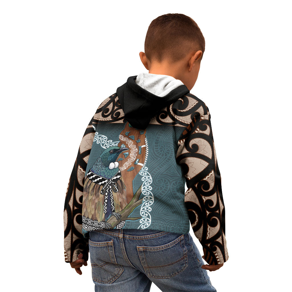 New Zealand Tui Bird Maripi Kid Hoodie Maori Weapon Kowhaiwhai Pattern LT22 - Polynesian Pride