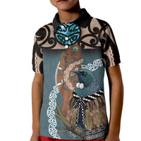 New Zealand Tui Bird Maripi Kid Polo Shirt Maori Weapon Kowhaiwhai Pattern LT22 Kid Slate Blue - Polynesian Pride