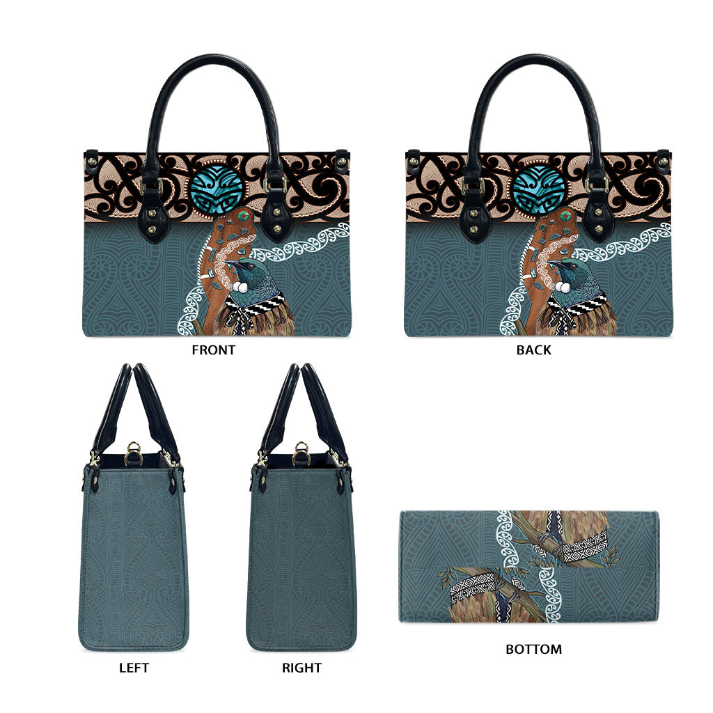 New Zealand Tui Bird Maripi Leather Bag Maori Weapon Kowhaiwhai Pattern LT22 - Polynesian Pride