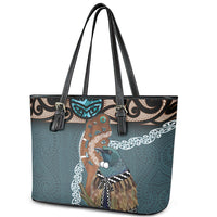 New Zealand Tui Bird Maripi Leather Tote Bag Maori Weapon Kowhaiwhai Pattern LT22 - Polynesian Pride