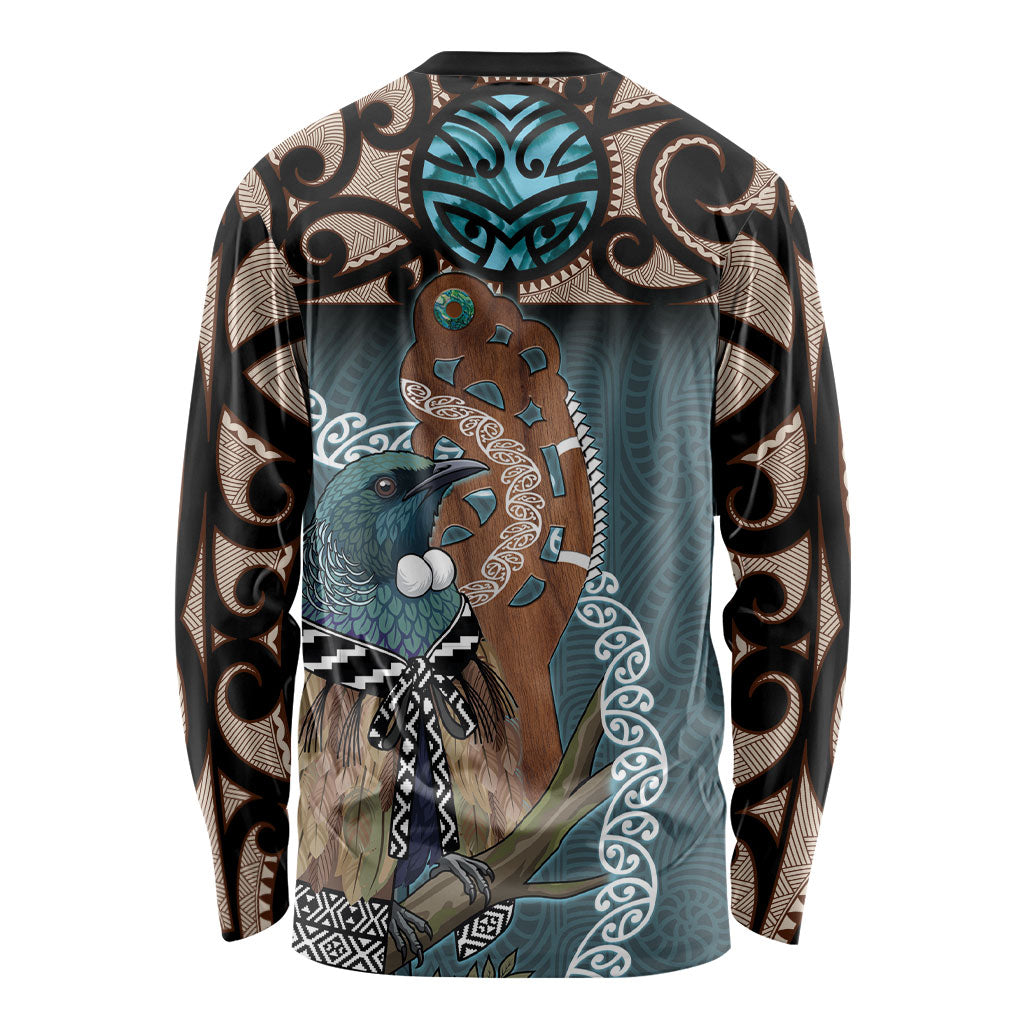 New Zealand Tui Bird Maripi Long Sleeve Shirt Maori Weapon Kowhaiwhai Pattern LT22 - Polynesian Pride