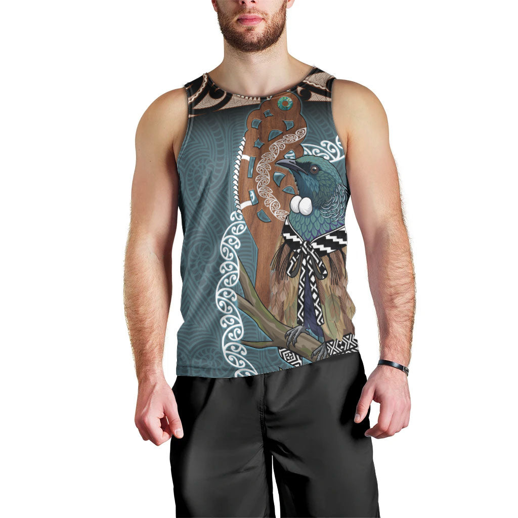 New Zealand Tui Bird Maripi Men Tank Top Maori Weapon Kowhaiwhai Pattern LT22 - Polynesian Pride