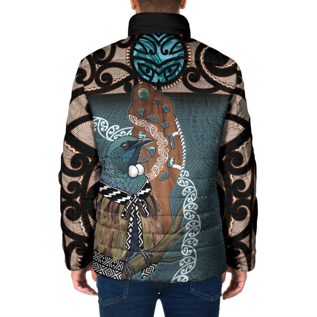 New Zealand Tui Bird Maripi Padded Jacket Maori Weapon Kowhaiwhai Pattern LT22 - Polynesian Pride