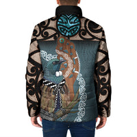 New Zealand Tui Bird Maripi Padded Jacket Maori Weapon Kowhaiwhai Pattern LT22 - Polynesian Pride