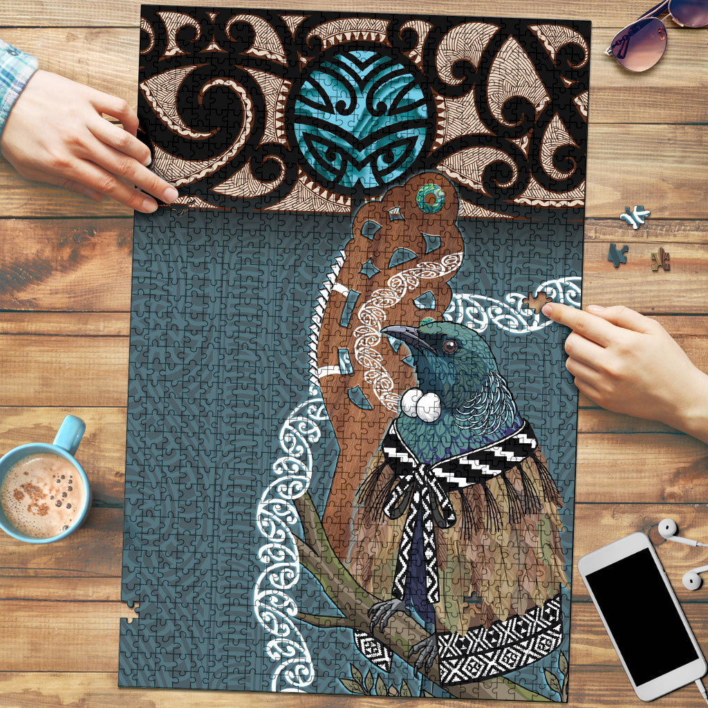 New Zealand Tui Bird Maripi Puzzle Maori Weapon Kowhaiwhai Pattern LT22 Slate Blue - Polynesian Pride