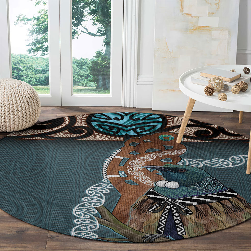 New Zealand Tui Bird Maripi Round Carpet Maori Weapon Kowhaiwhai Pattern LT22 - Polynesian Pride