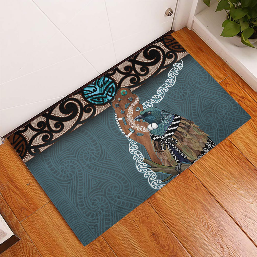 New Zealand Tui Bird Maripi Rubber Doormat Maori Weapon Kowhaiwhai Pattern LT22 - Polynesian Pride