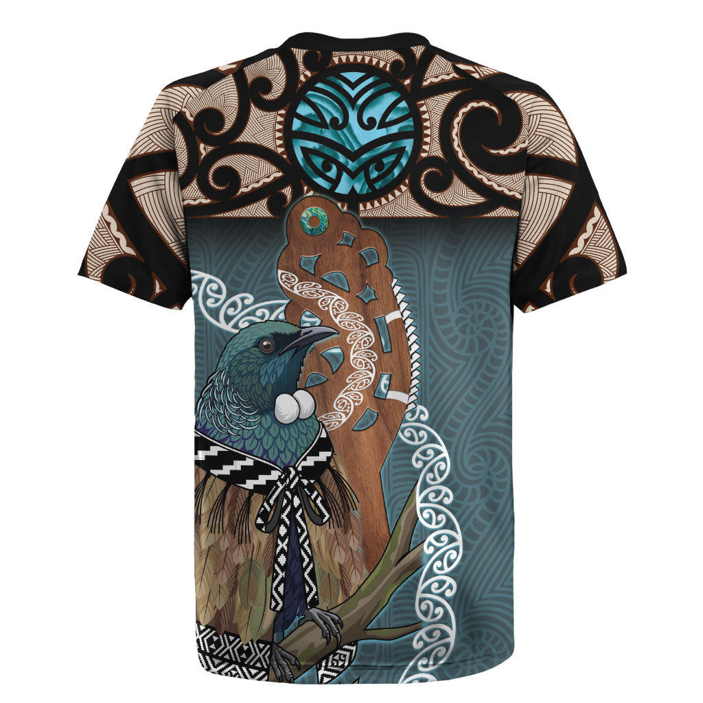 New Zealand Tui Bird Maripi Rugby Jersey Maori Weapon Kowhaiwhai Pattern LT22 - Polynesian Pride