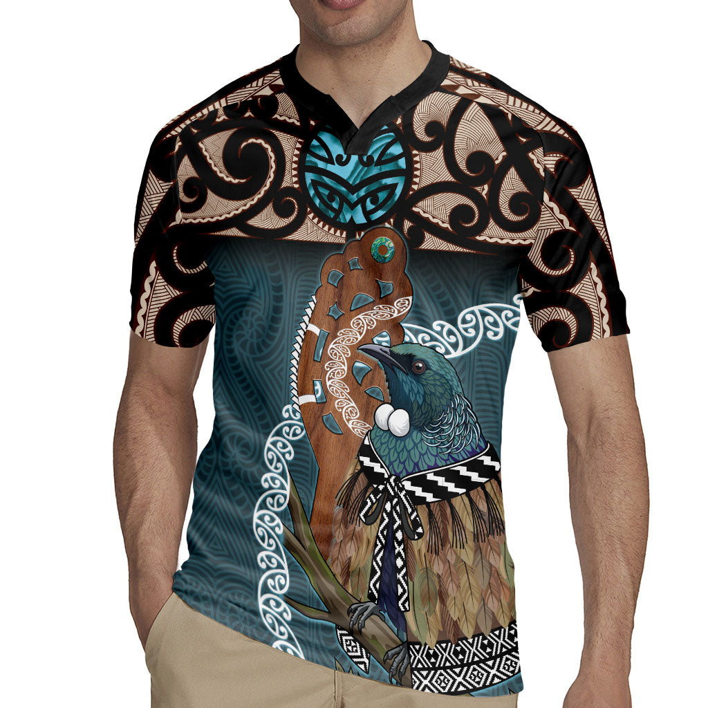 New Zealand Tui Bird Maripi Rugby Jersey Maori Weapon Kowhaiwhai Pattern LT22 - Polynesian Pride