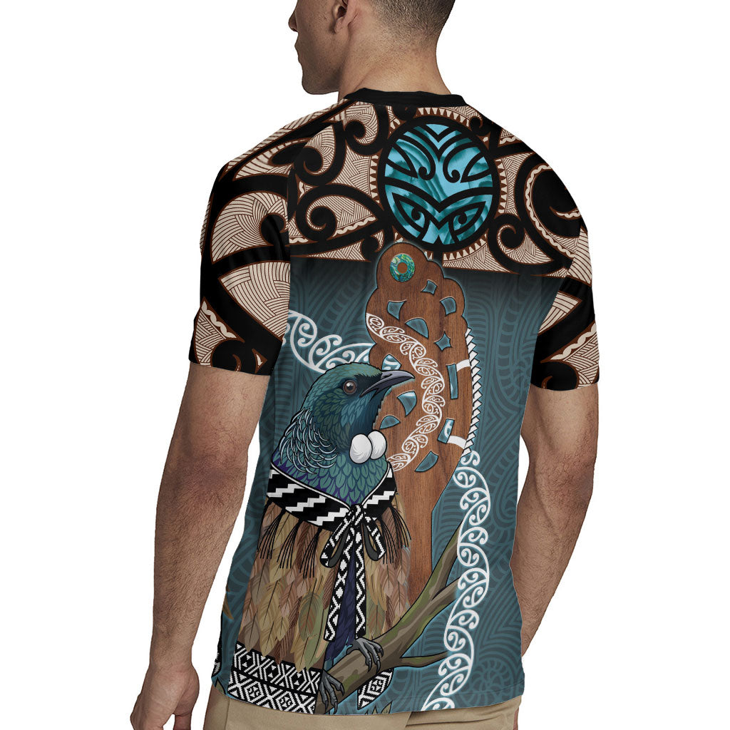 New Zealand Tui Bird Maripi Rugby Jersey Maori Weapon Kowhaiwhai Pattern LT22 - Polynesian Pride