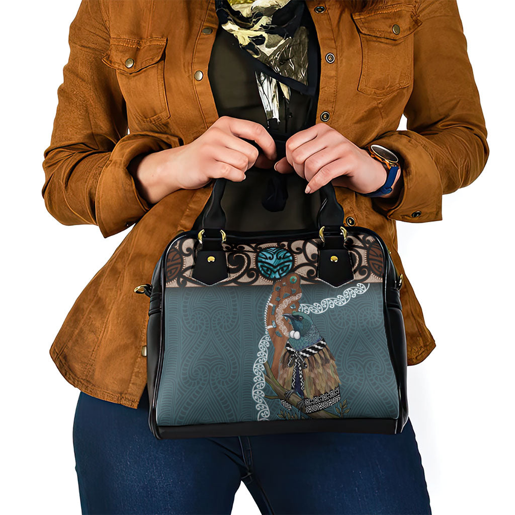 New Zealand Tui Bird Maripi Shoulder Handbag Maori Weapon Kowhaiwhai Pattern LT22 - Polynesian Pride