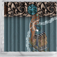 New Zealand Tui Bird Maripi Shower Curtain Maori Weapon Kowhaiwhai Pattern LT22 - Polynesian Pride