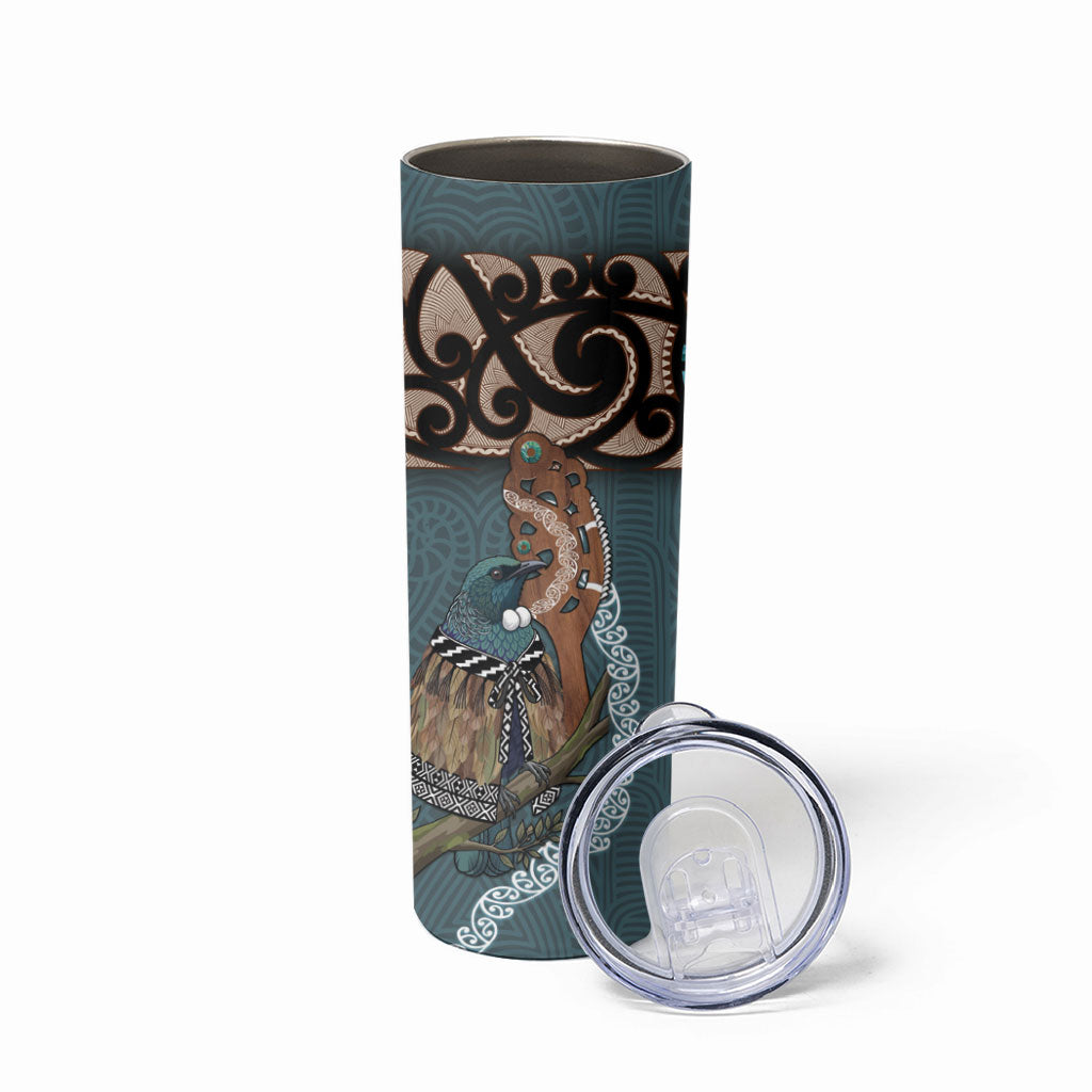 New Zealand Tui Bird Maripi Skinny Tumbler Maori Weapon Kowhaiwhai Pattern LT22 - Polynesian Pride