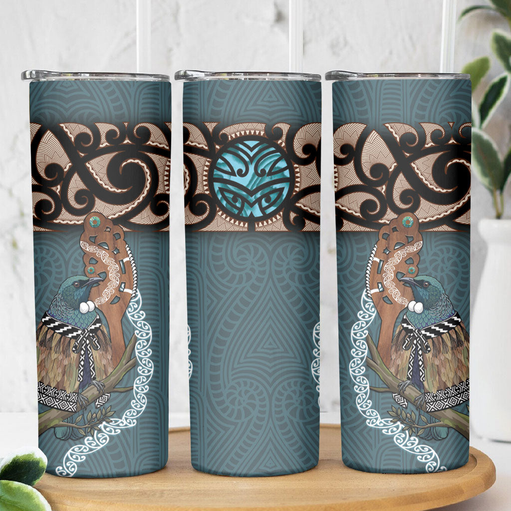 New Zealand Tui Bird Maripi Skinny Tumbler Maori Weapon Kowhaiwhai Pattern LT22 - Polynesian Pride